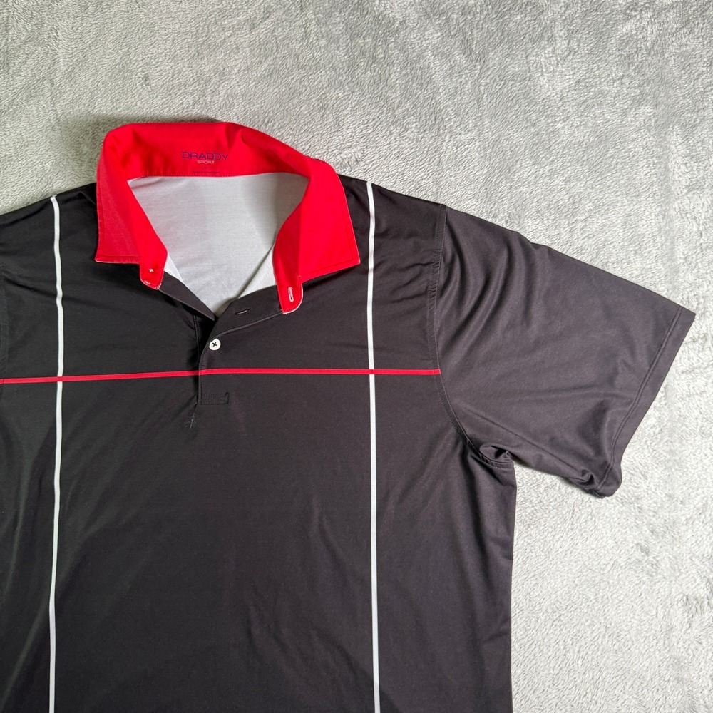 B Draddy Sport Golf Polo Shirt Athletic Striped Short Sleeve Black Red L